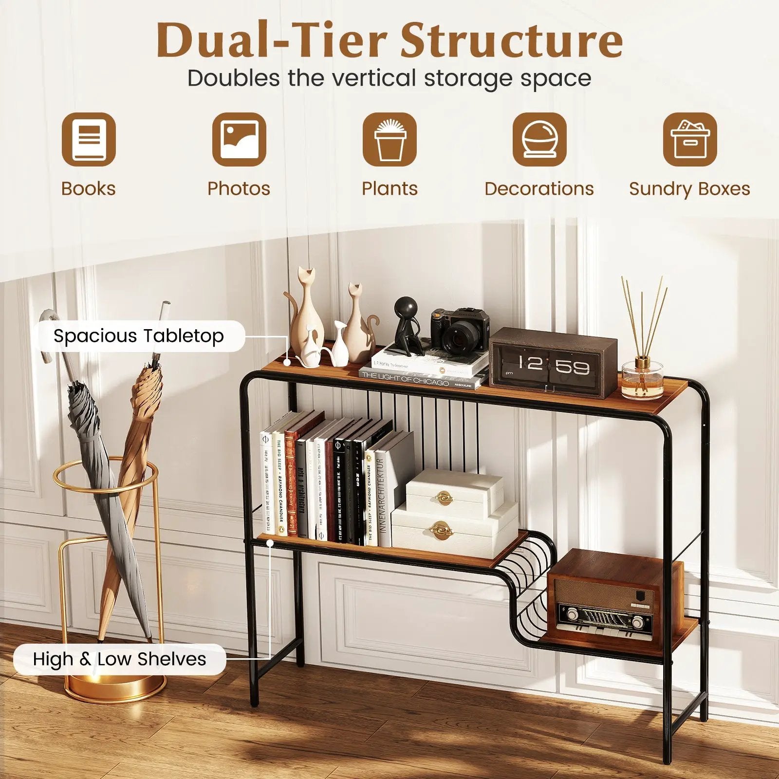 Console Table with Storage Shelf and Metal Frame for Living Room by DirectDeals