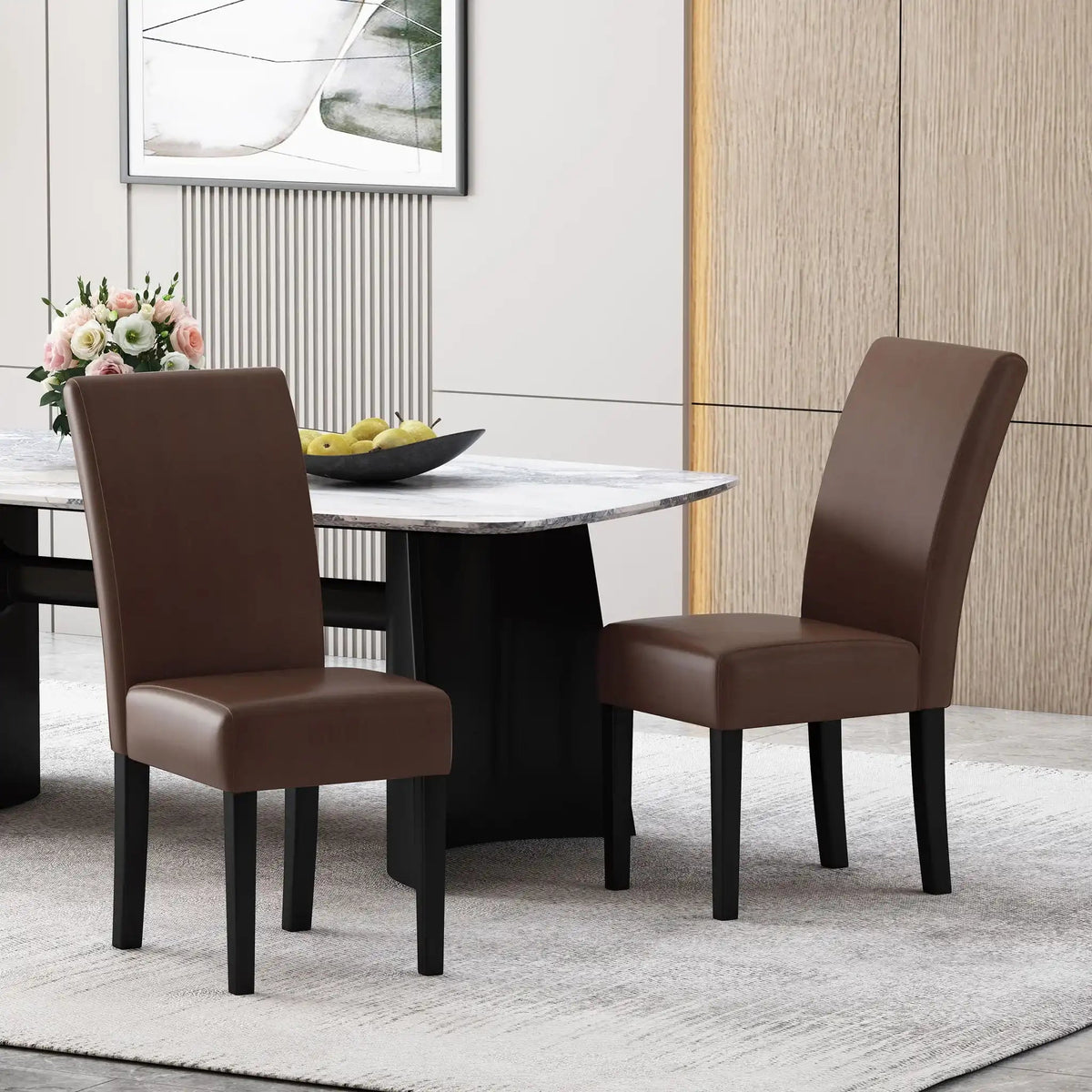 Contemporary Dining Chair Set of 2 with Rubberwood Legs - Beige, Dark Brown, Black, photo 4 of 12
