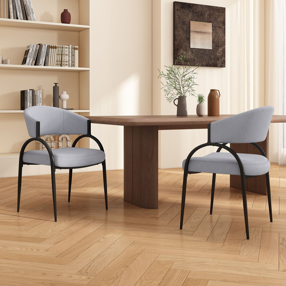 Contemporary Upholstered Dining Chairs with Metal Legs - Gray or Beige, photo 4 of 8