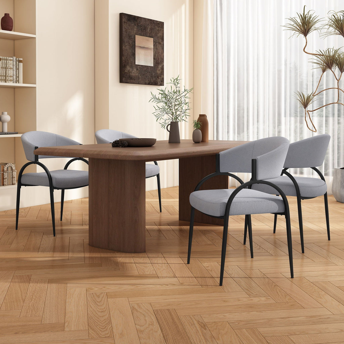Contemporary Upholstered Dining Chairs with Metal Legs - Gray or Beige, photo 5 of 8