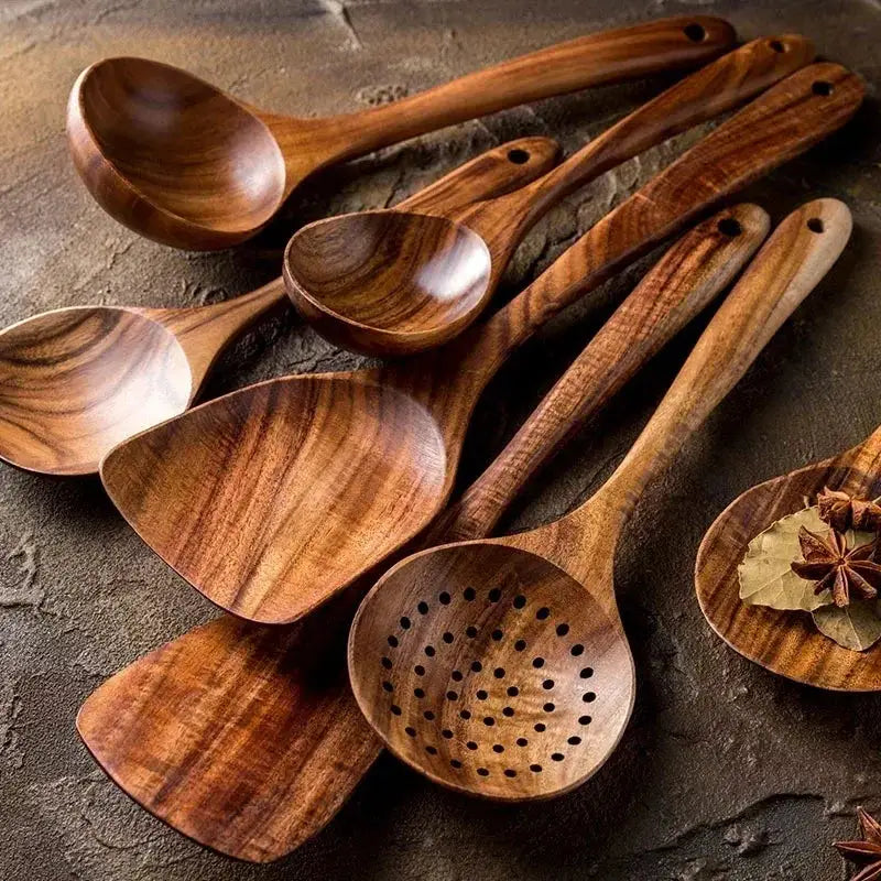 Cooking Spoons - Non-Stick Wooden Teak Set by House Of Avana