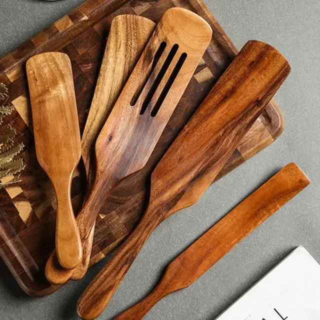 Cooking Spoons - Non-Stick Wooden Teak Set by House Of Avana