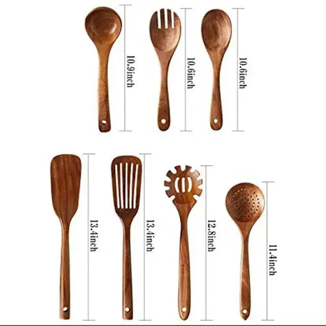 Cooking Spoons - Non-Stick Wooden Teak Set by House Of Avana