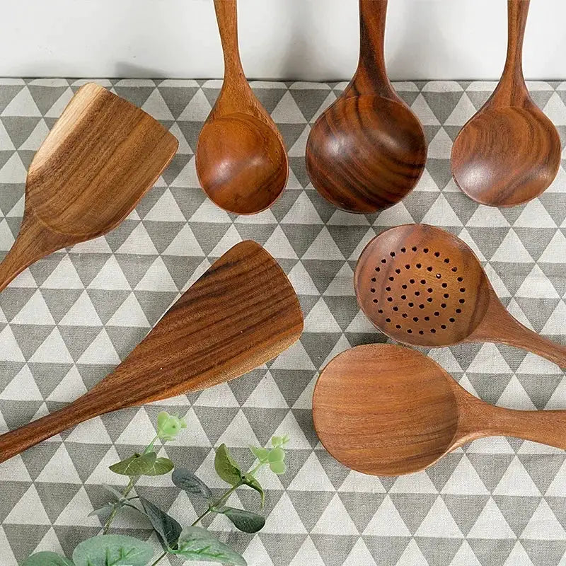 Cooking Spoons - Non-Stick Wooden Teak Set by House Of Avana