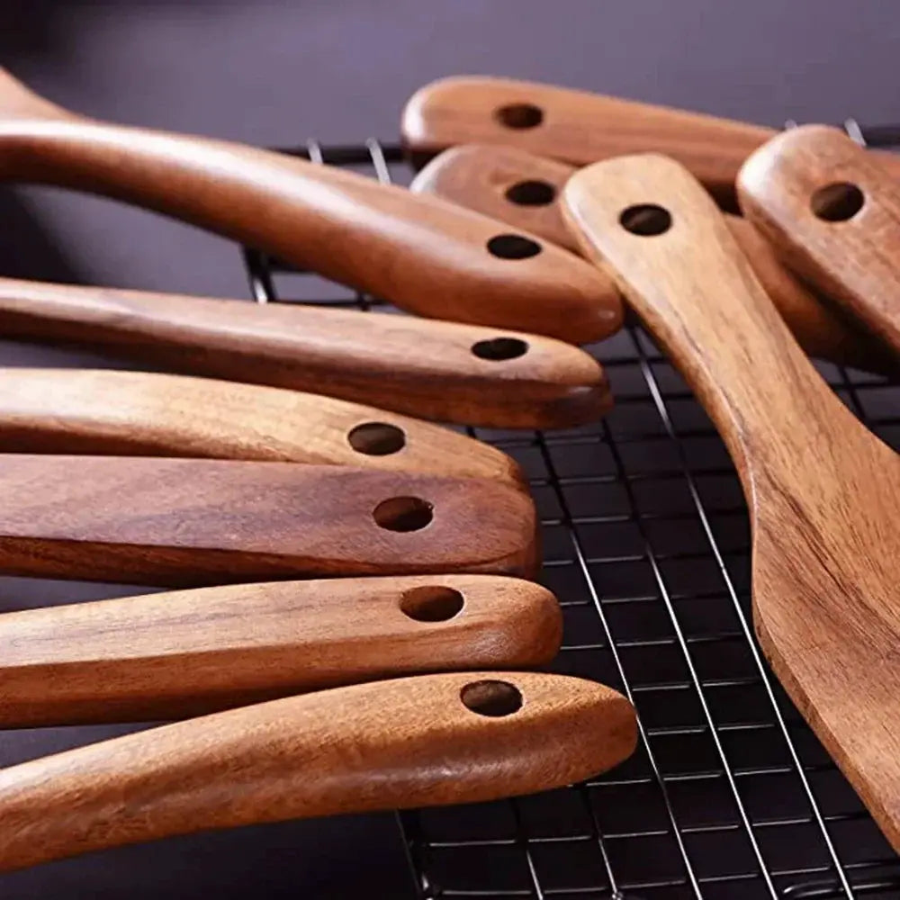 Cooking Spoons - Non-Stick Wooden Teak Set by House Of Avana