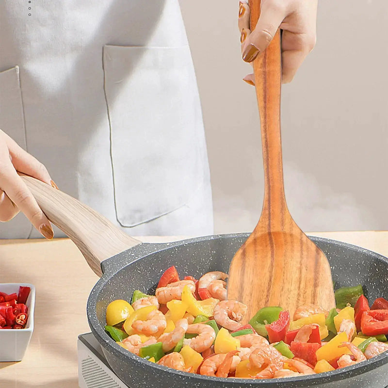 Cooking Spoons - Non-Stick Wooden Teak Set by House Of Avana