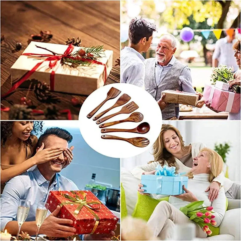 Cooking Spoons - Non-Stick Wooden Teak Set by House Of Avana