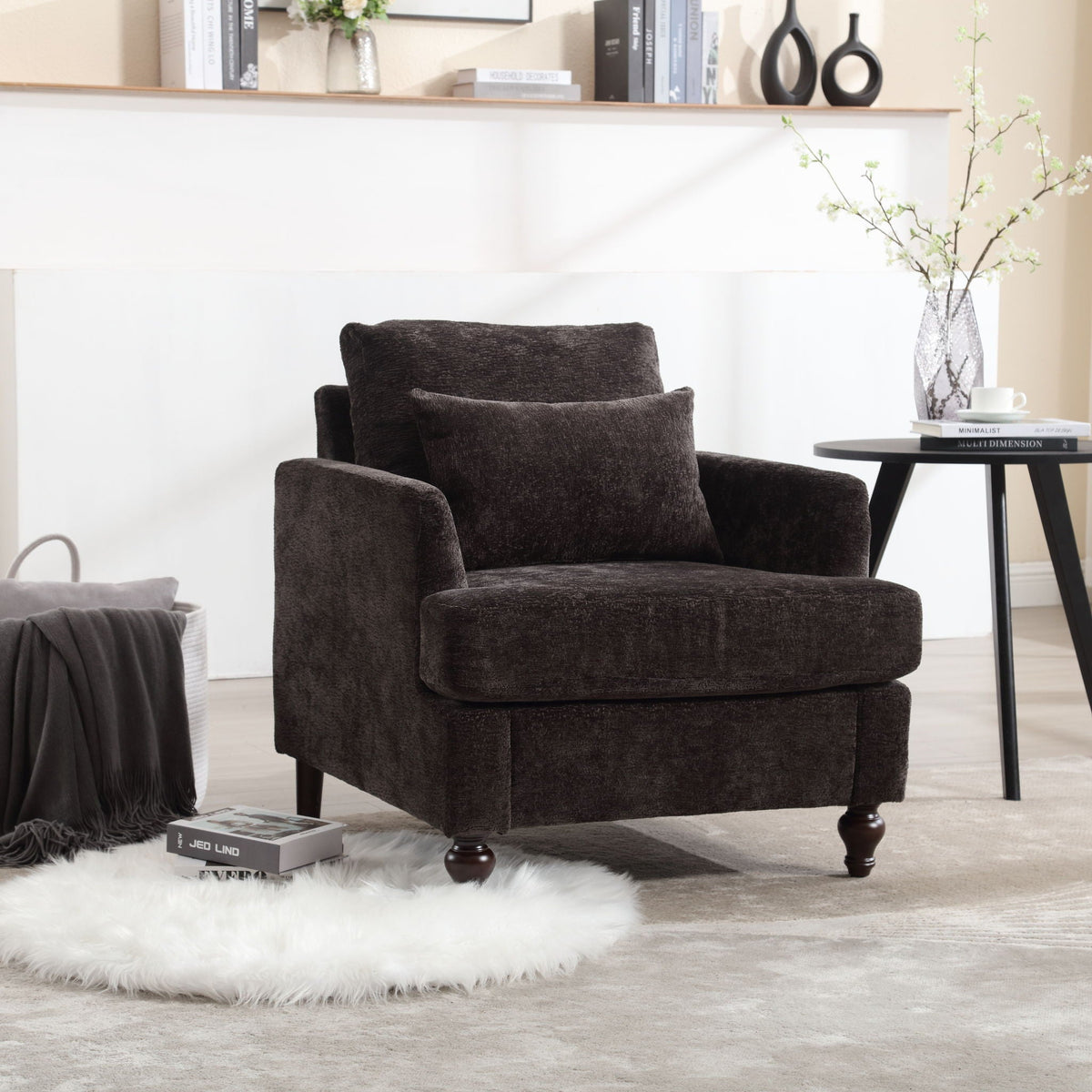 Modern Mid Century Wood Frame Armchair with Tufted Design - Multiple Colors, photo 11 of 20