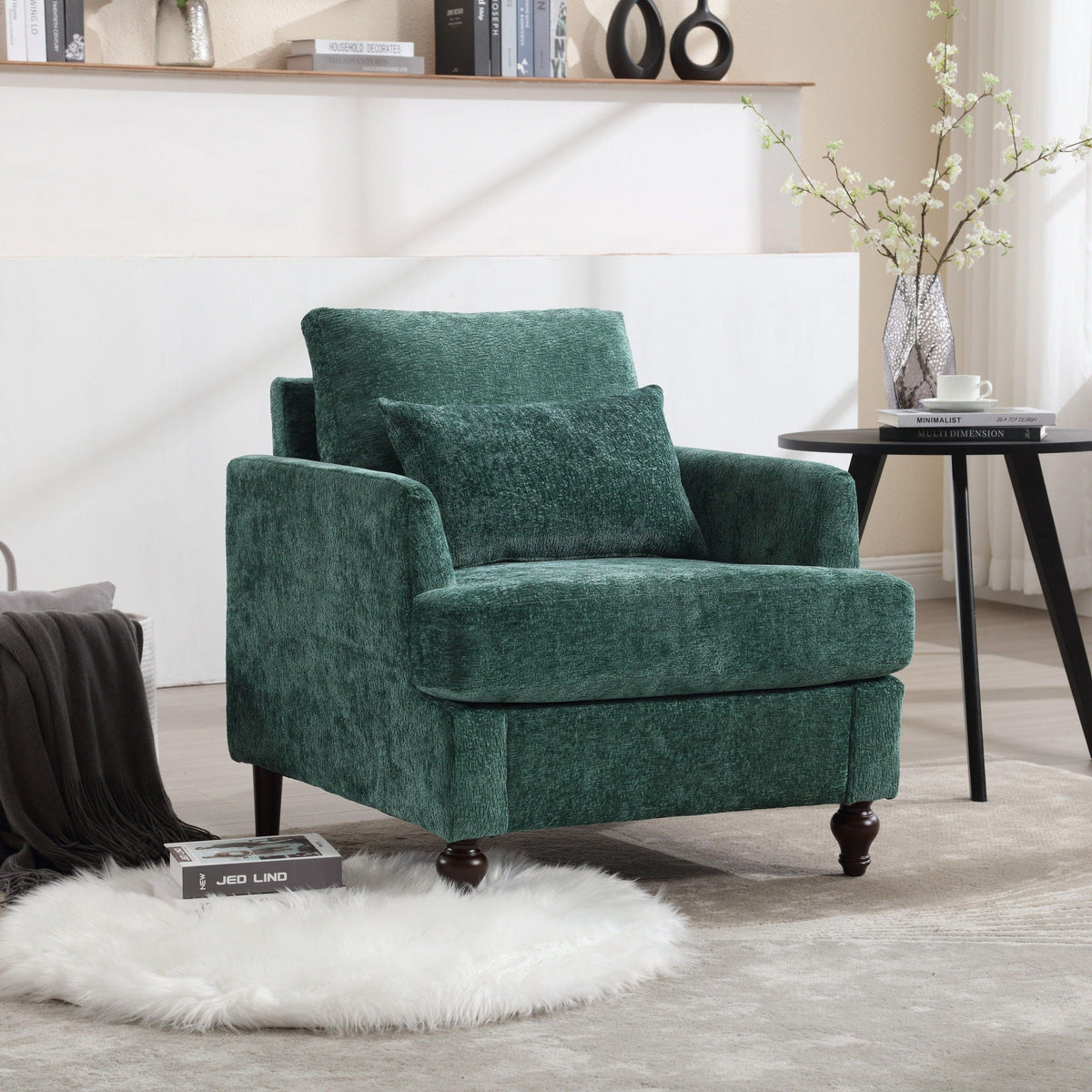 Modern Mid Century Wood Frame Armchair with Tufted Design - Multiple Colors, photo 16 of 20