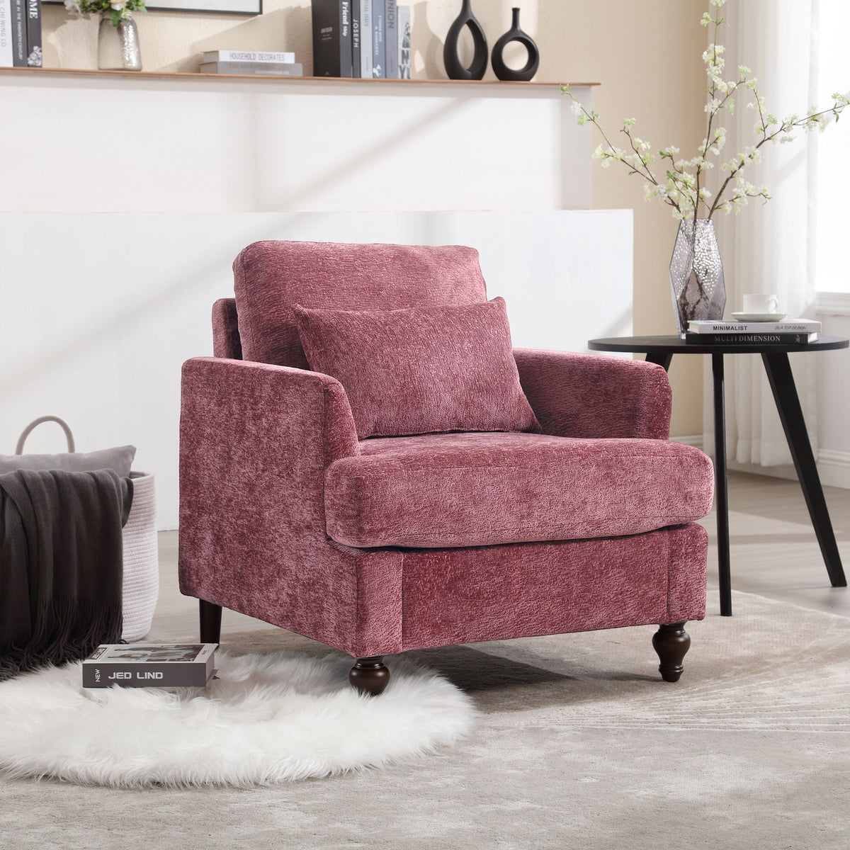 Modern Mid Century Wood Frame Armchair with Tufted Design - Multiple Colors, photo 17 of 20