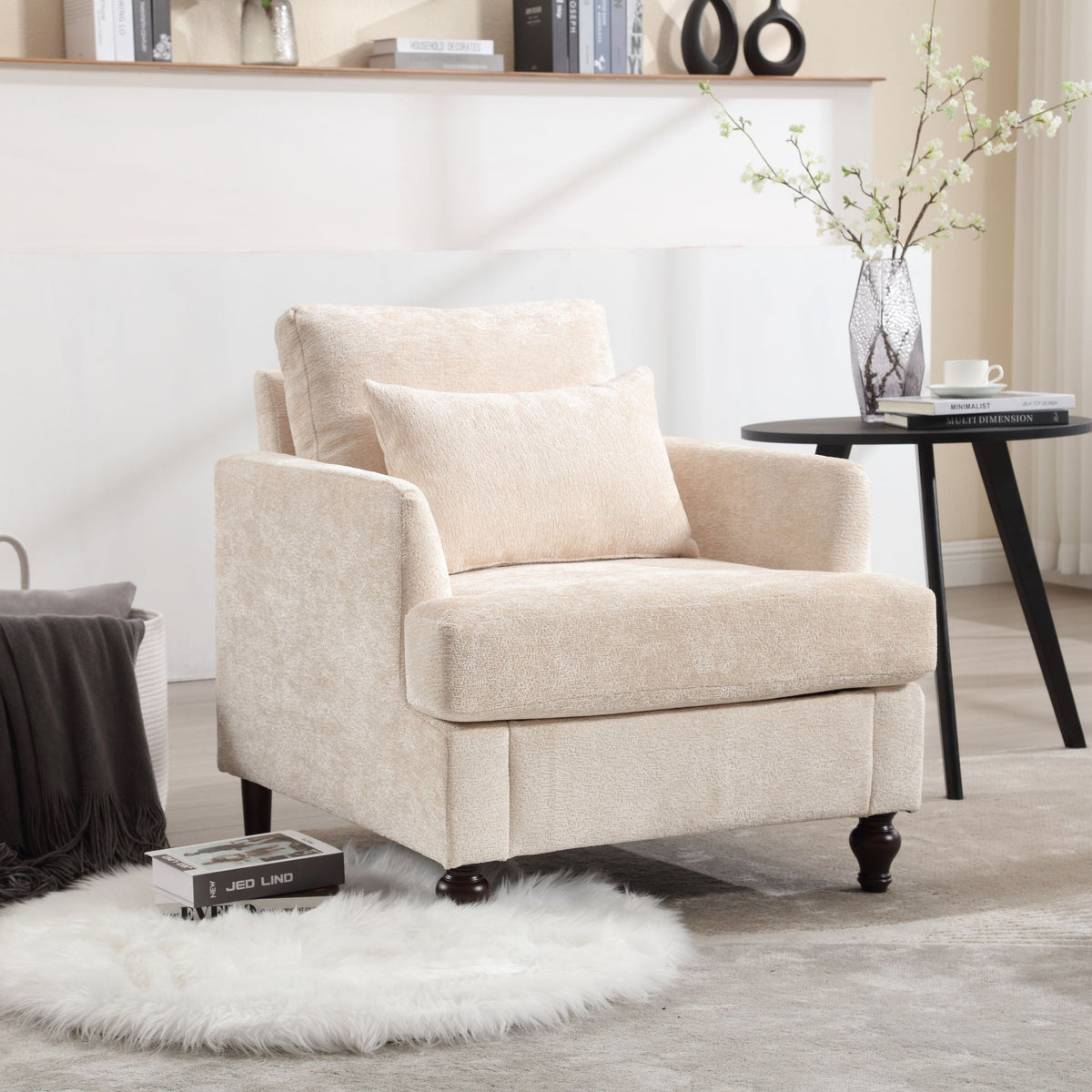 Modern Mid Century Wood Frame Armchair with Tufted Design - Multiple Colors, photo 19 of 20