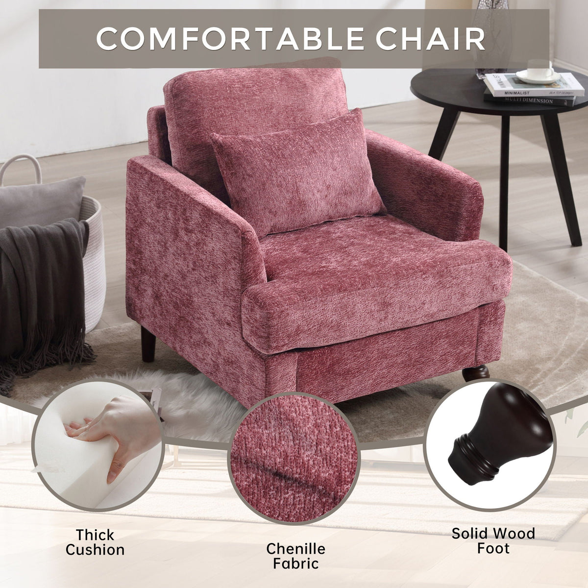 Modern Mid Century Wood Frame Armchair with Tufted Design - Multiple Colors, photo 6 of 20