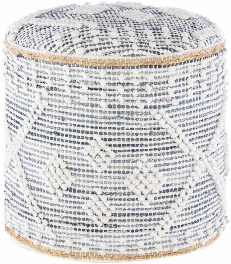 Coombabah Blue and White Cylinder Pouf by Boutique Rugs