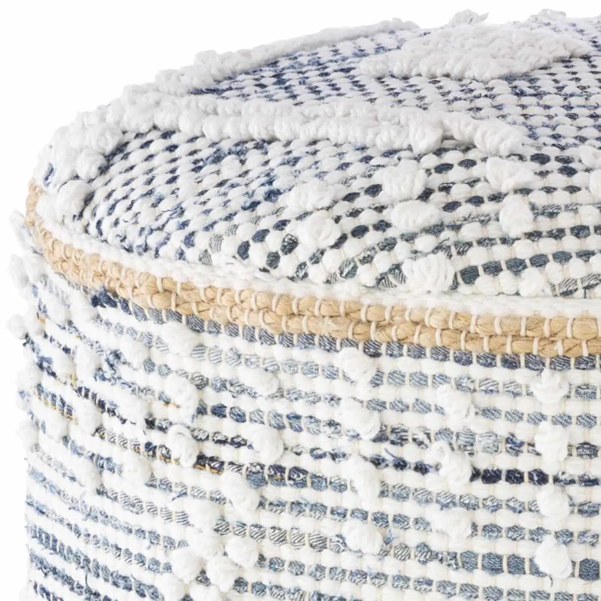 Coombabah Blue and White Cylinder Pouf by Boutique Rugs