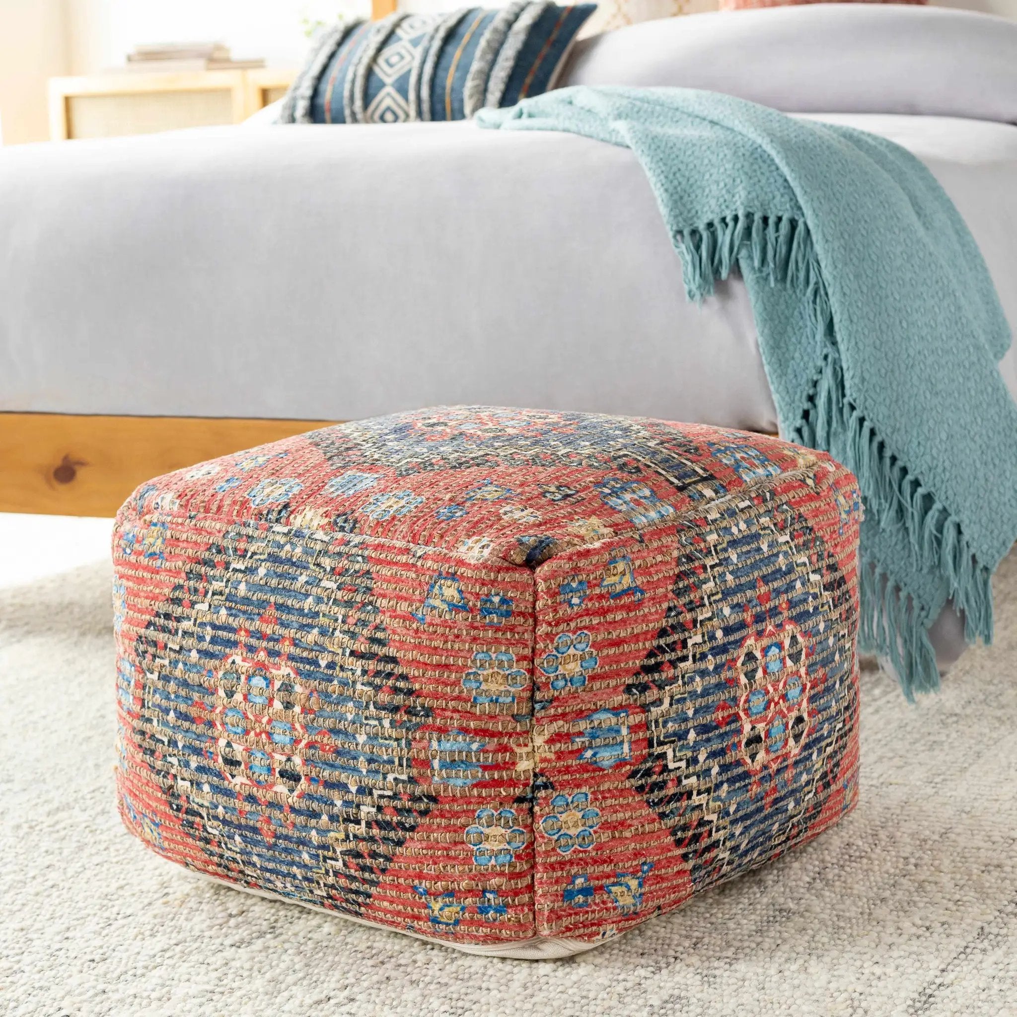 Copeland Woven Jute and Cotton Pouf by Boutique Rugs