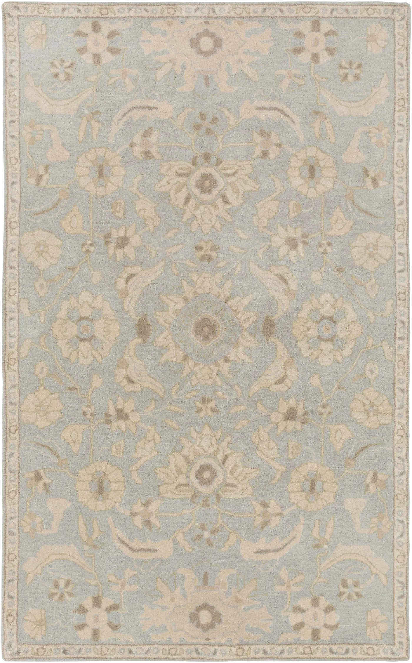 Copen Beige Floral Wool Rug by Boutique Rugs