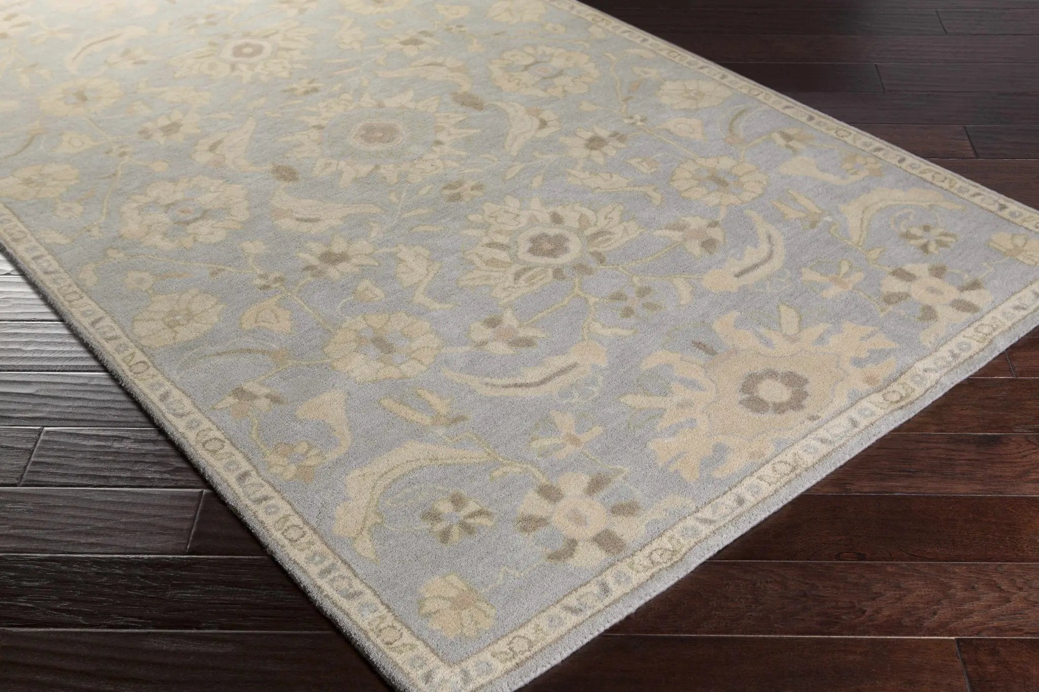 Copen Beige Floral Wool Rug by Boutique Rugs