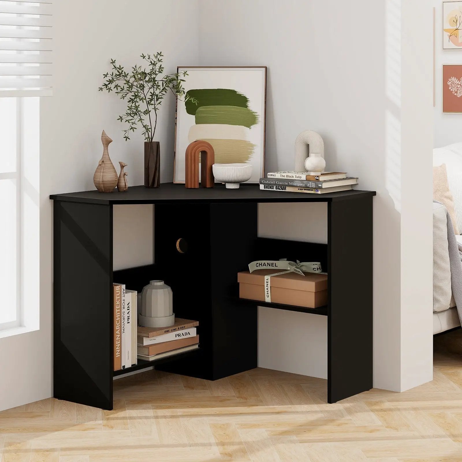 Corner Computer Desk with Storage Shelf - Triangle Design by DirectDeals