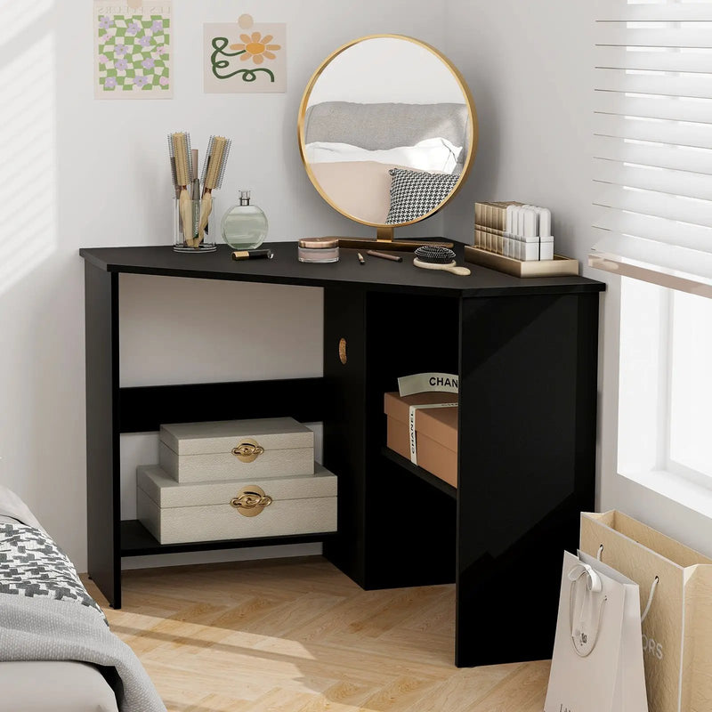Corner Computer Desk with Storage Shelf - Triangle Design by DirectDeals