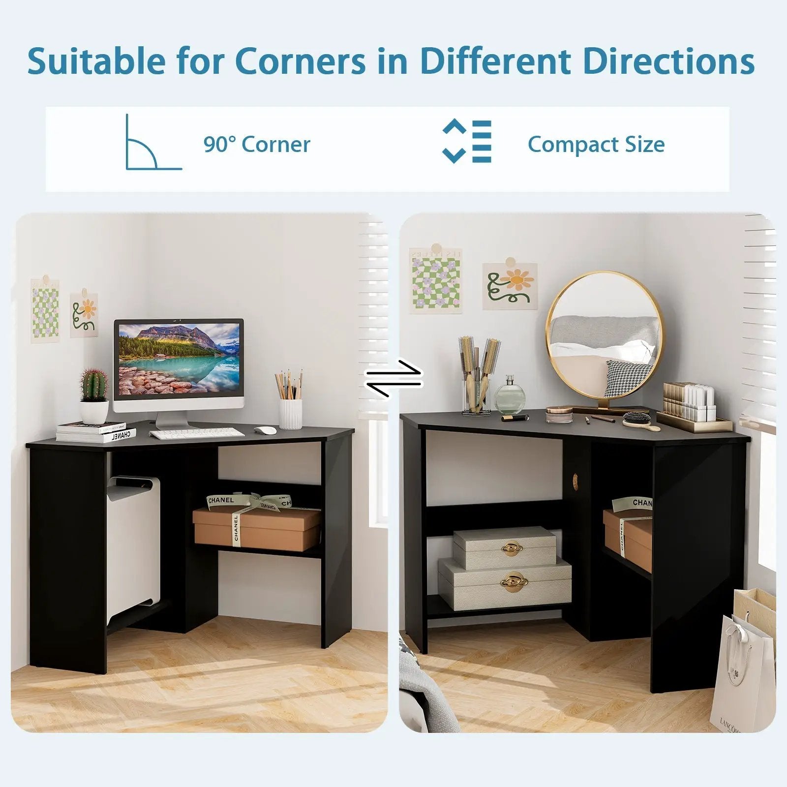 Corner Computer Desk with Storage Shelf - Triangle Design by DirectDeals