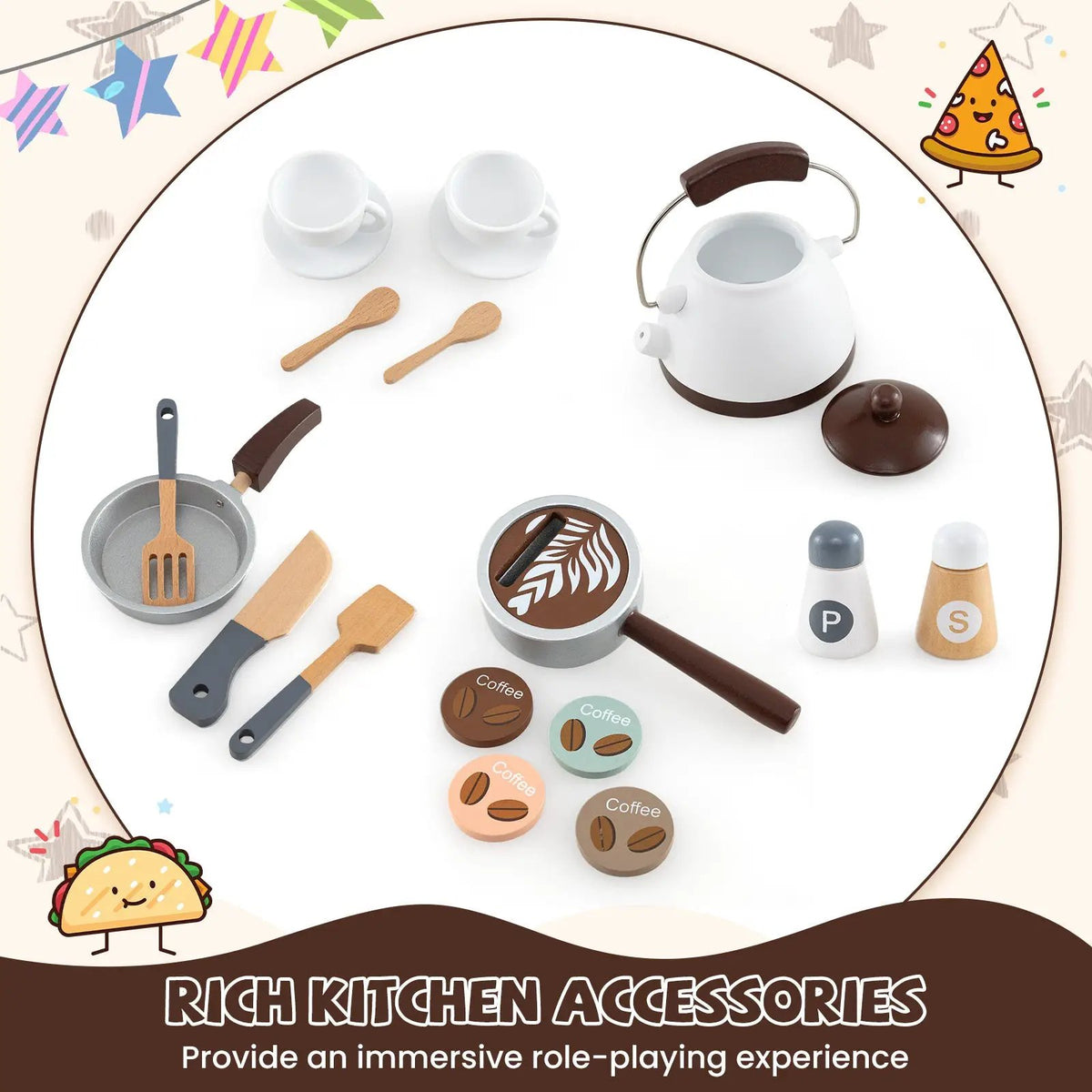 Corner Wooden Play Kitchen with Coffee Machine and Slide for Kids by DirectDeals
