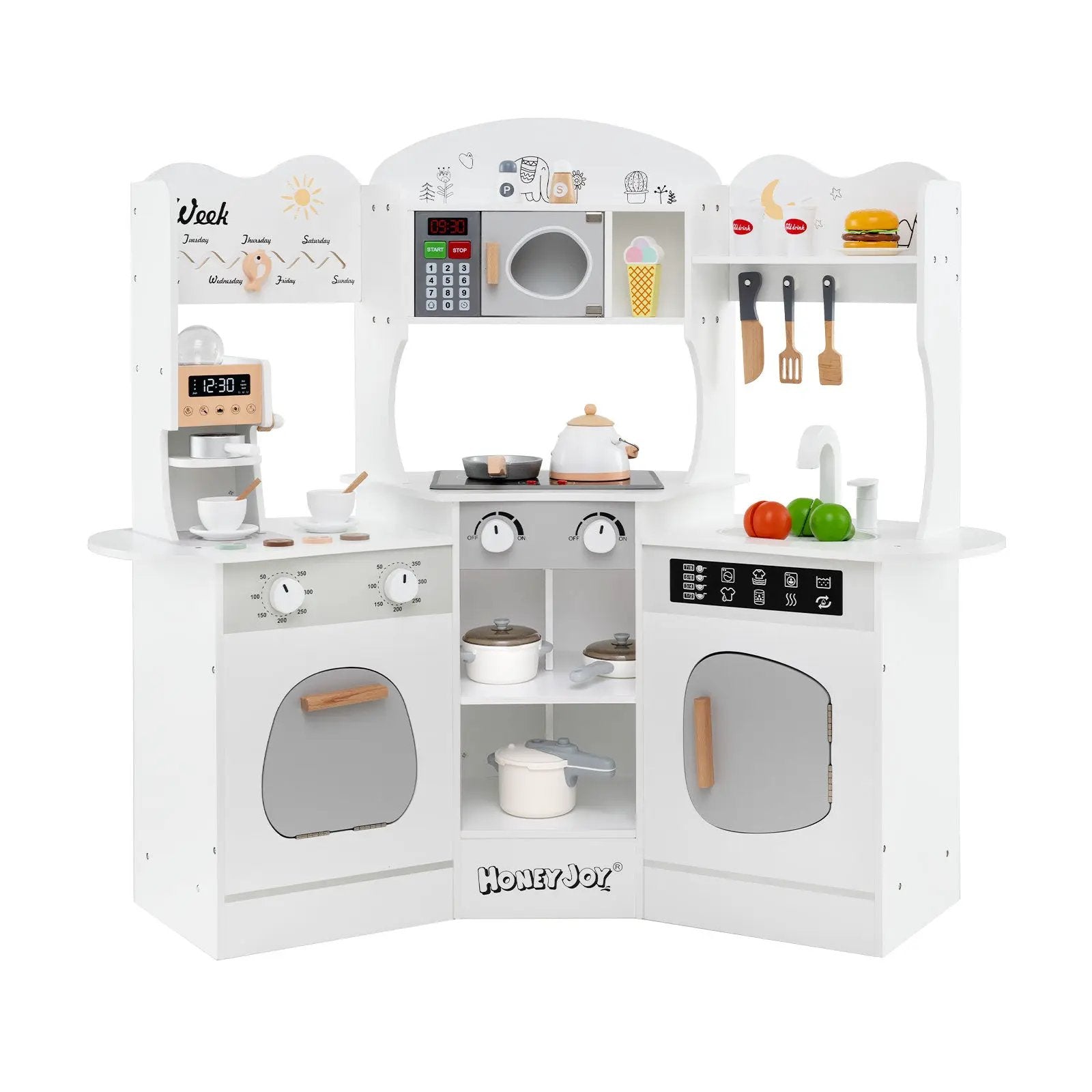 Corner Wooden Play Kitchen with Coffee Machine and Slide for Kids by DirectDeals