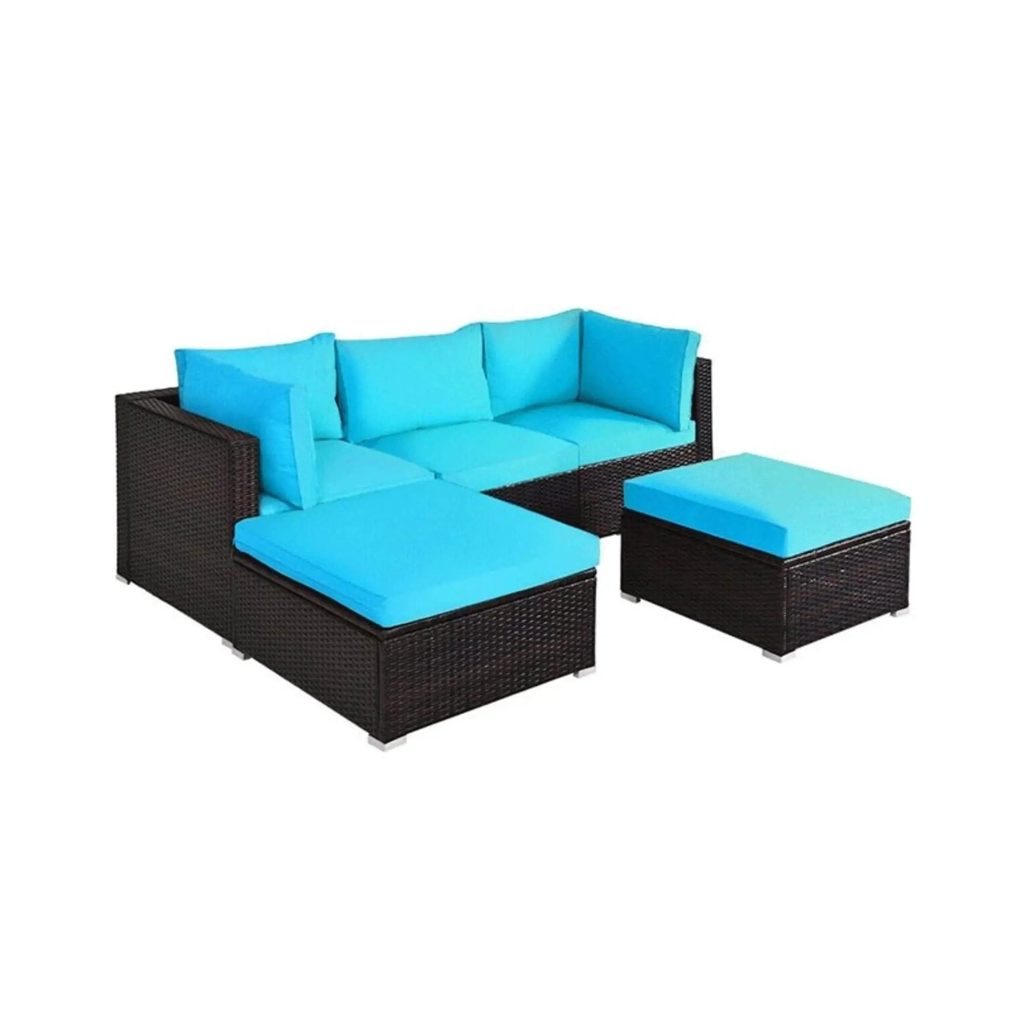 Alora Outdoor 5-Piece Patio Rattan Turquoise Furniture Sectional Conversation Sofa Set (SAK56878) by SAKSBY WHOLESALE