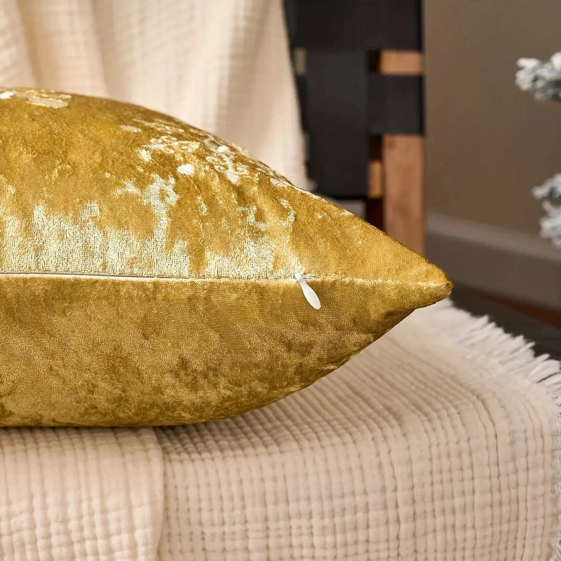 Cotton Christmas Pillow Cover 18x18 inches, White with Golden Snowflake Design by House Of Avana