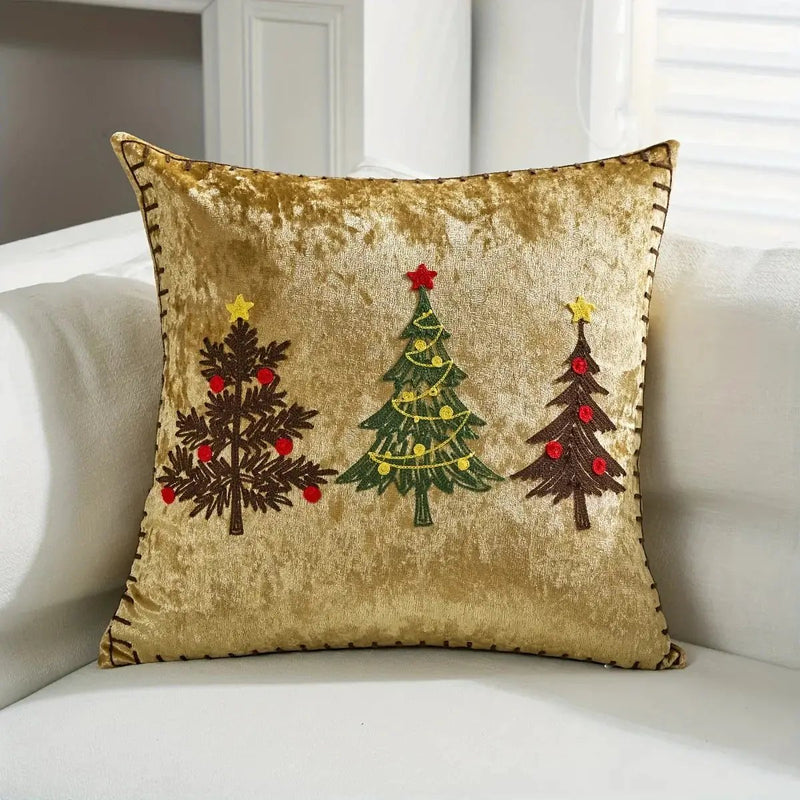 Cotton Christmas Pillow Cover 18x18 inches, White with Golden Snowflake Design by House Of Avana