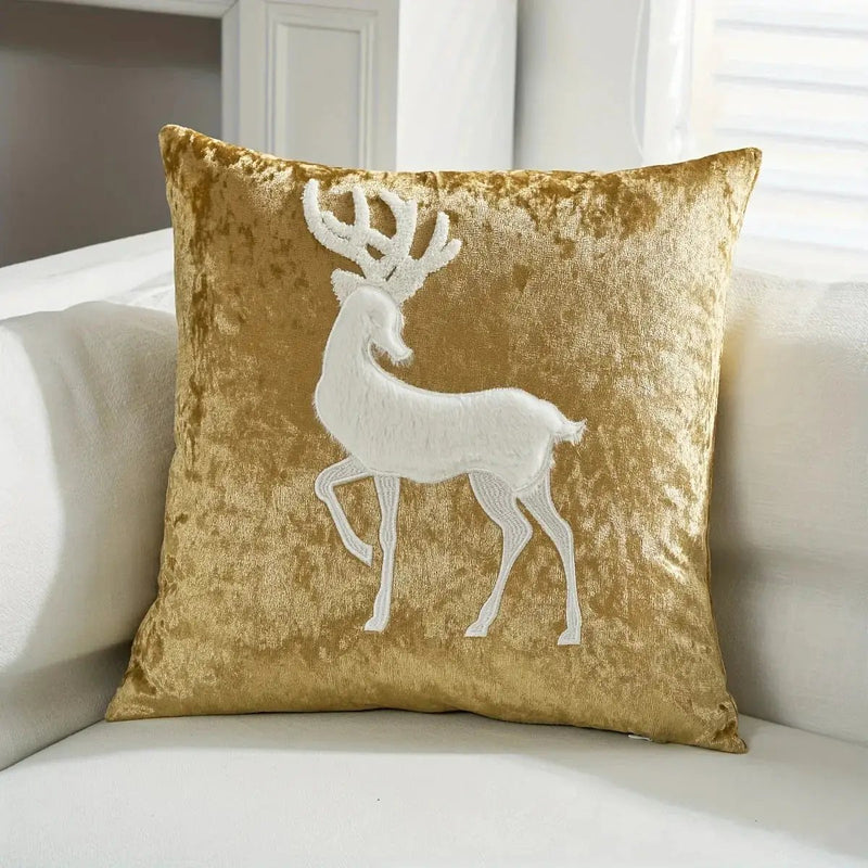 Cotton Christmas Pillow Cover 18x18 inches, White with Golden Snowflake Design by House Of Avana
