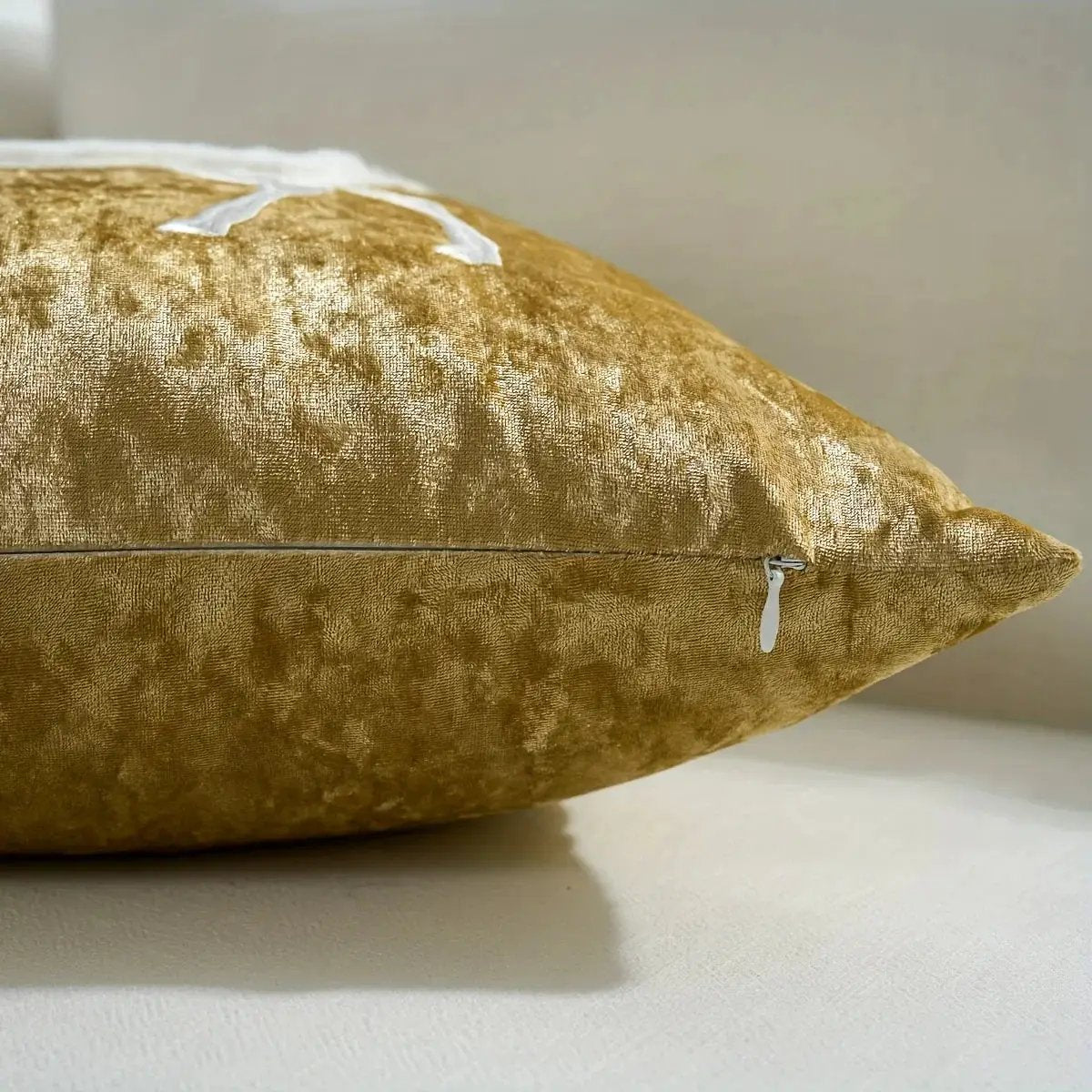 Cotton Christmas Pillow Cover 18x18 inches, White with Golden Snowflake Design by House Of Avana