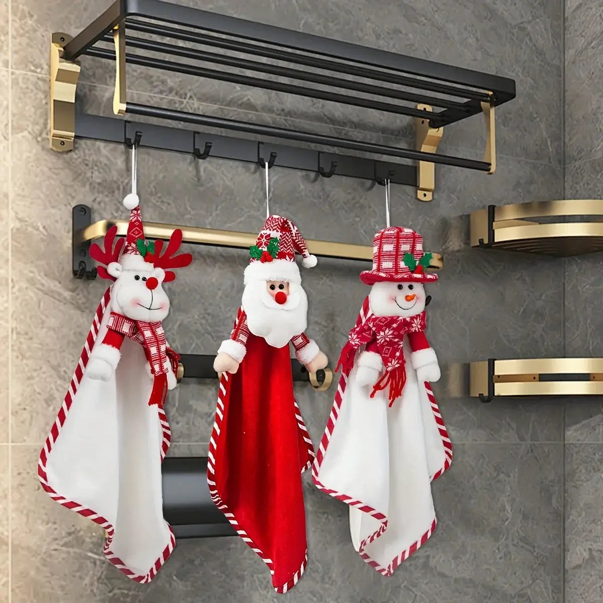 Cotton Hand Towels with Vintage Checkered Santa Claus Design by House Of Avana