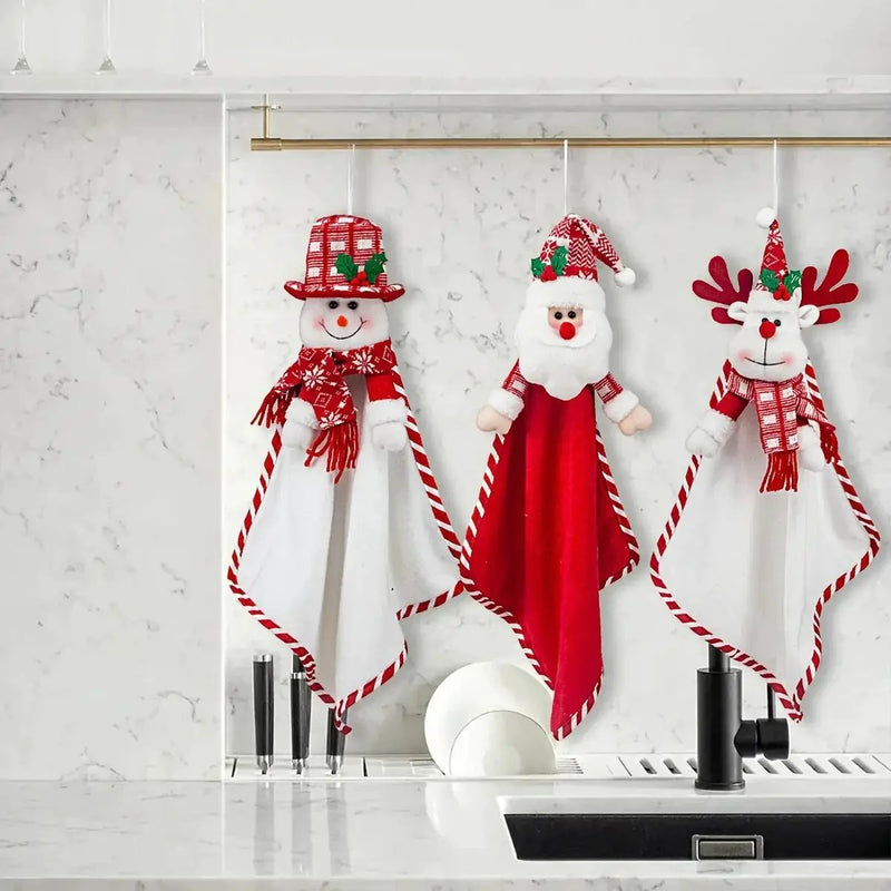 Cotton Hand Towels with Vintage Checkered Santa Claus Design by House Of Avana