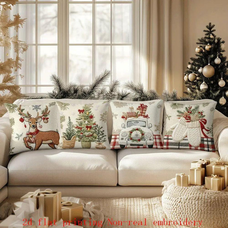Cotton Pillow Covers with Embroidered Christmas Tree, 17.72" x 17.72" Zipper Cushion Cover by House Of Avana