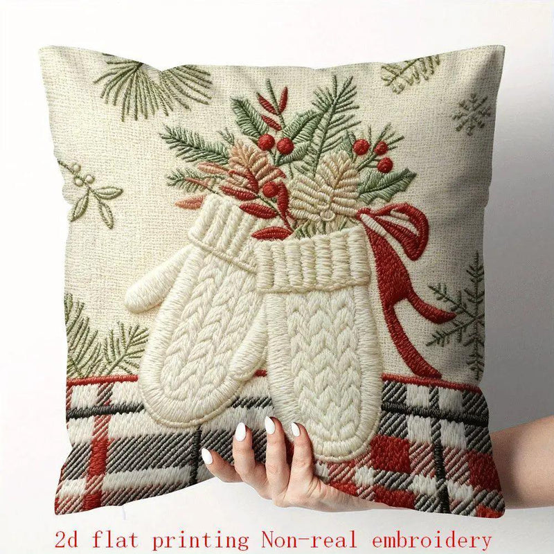 Cotton Pillow Covers with Embroidered Christmas Tree, 17.72" x 17.72" Zipper Cushion Cover by House Of Avana