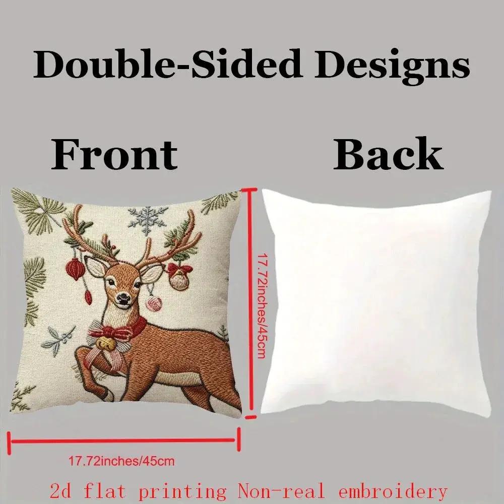 Cotton Pillow Covers with Embroidered Christmas Tree, 17.72" x 17.72" Zipper Cushion Cover by House Of Avana