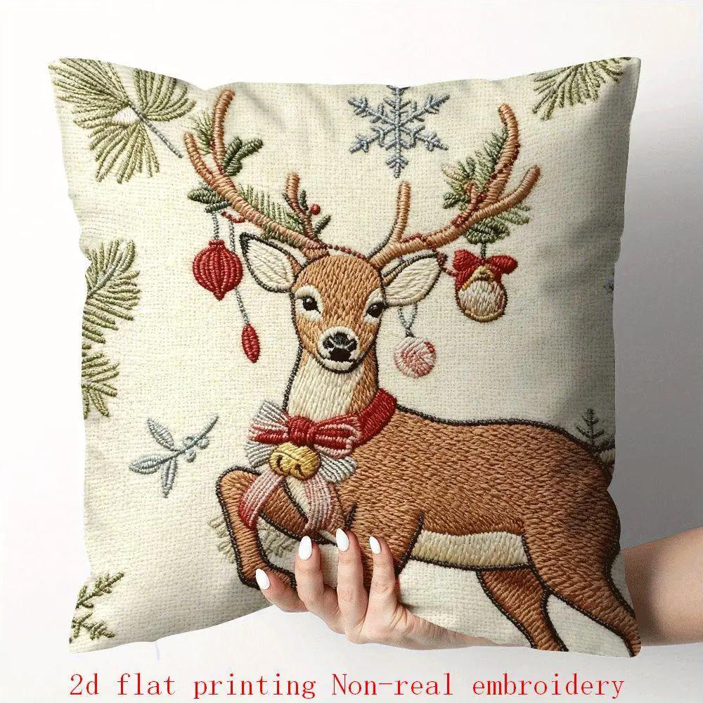 Cotton Pillow Covers with Embroidered Christmas Tree, 17.72" x 17.72" Zipper Cushion Cover by House Of Avana
