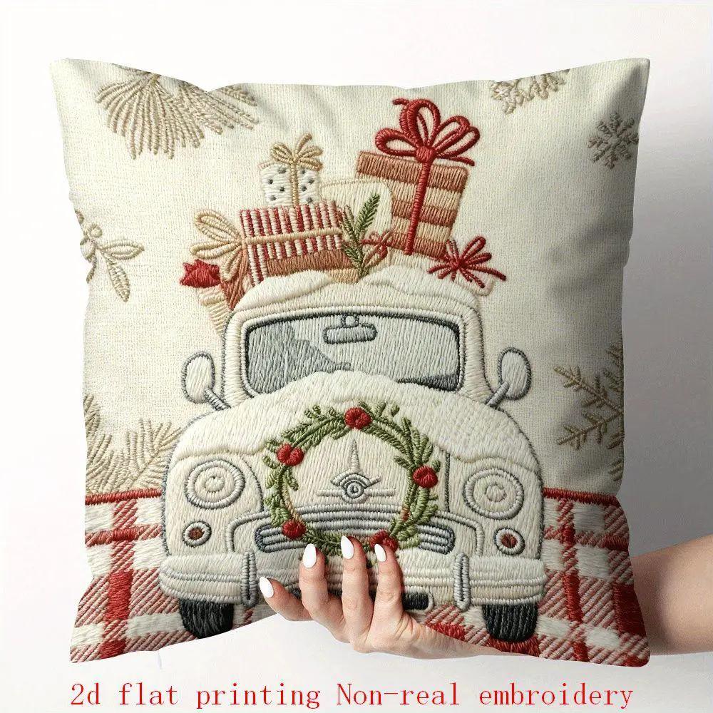 Cotton Pillow Covers with Embroidered Christmas Tree, 17.72" x 17.72" Zipper Cushion Cover by House Of Avana