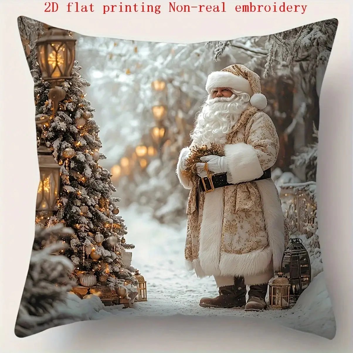 Cotton Pillowcase, Christmas Pattern, 17.72" Square, Snowman & Santa Claus Design by House Of Avana