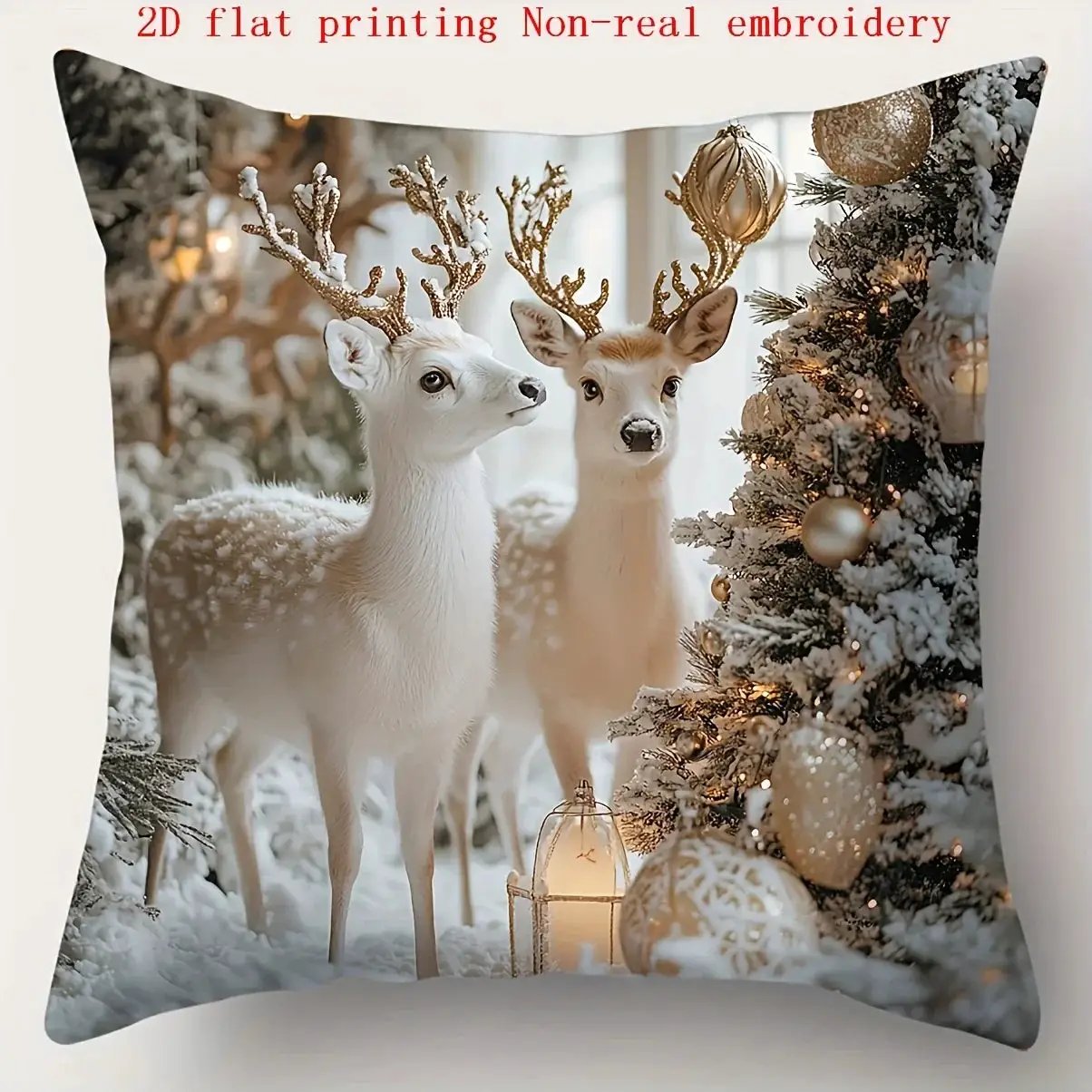 Cotton Pillowcase, Christmas Pattern, 17.72" Square, Snowman & Santa Claus Design by House Of Avana