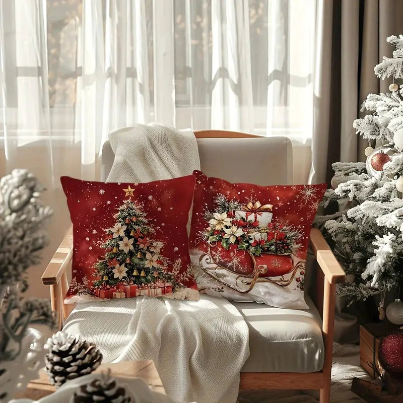 Cotton Throw Pillow Covers, Zipper Closure, 45.72x45.72 cm, Retro Christmas Designs by House Of Avana