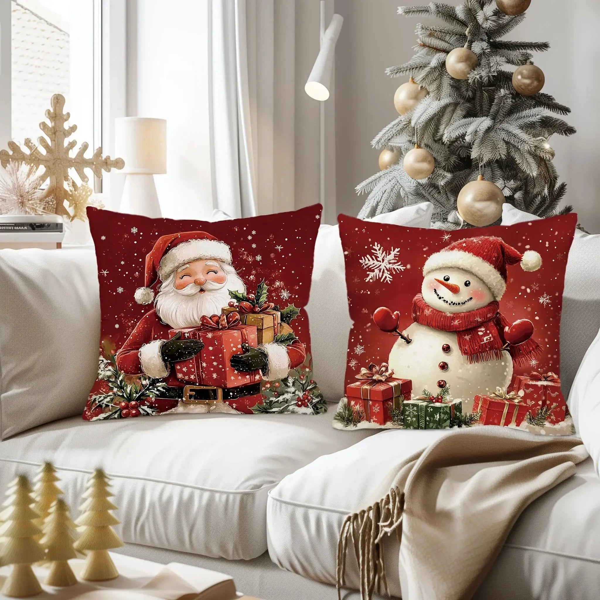 Cotton Throw Pillow Covers, Zipper Closure, 45.72x45.72 cm, Retro Christmas Designs by House Of Avana
