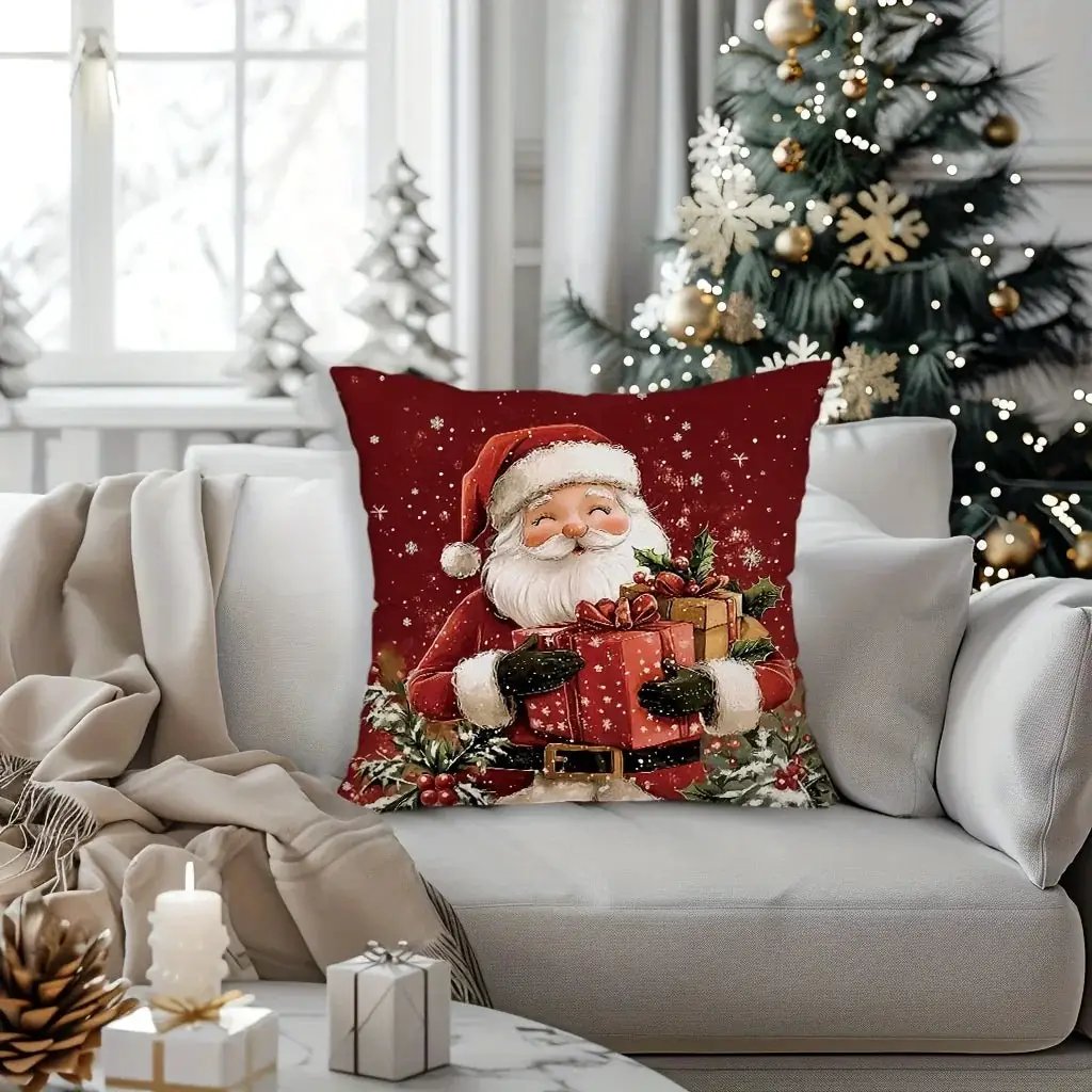 Cotton Throw Pillow Covers, Zipper Closure, 45.72x45.72 cm, Retro Christmas Designs by House Of Avana