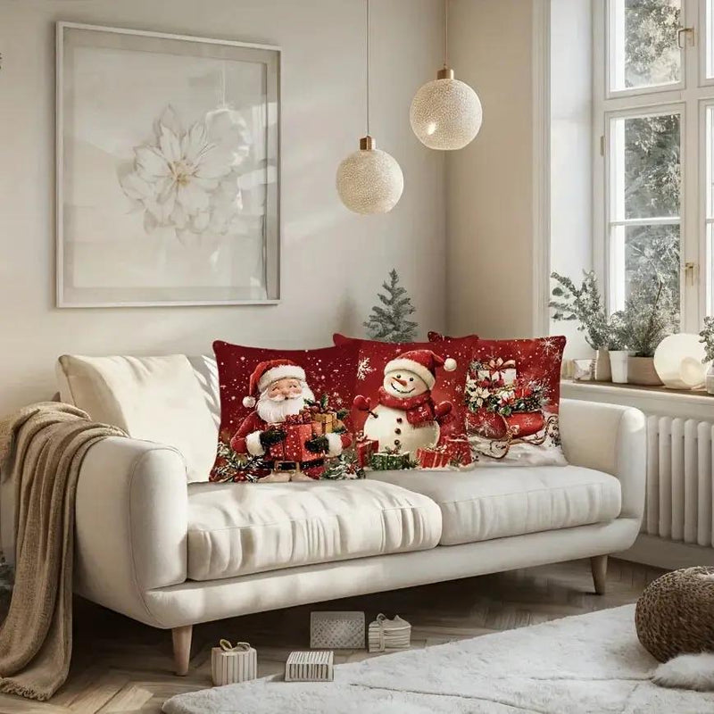 Cotton Throw Pillow Covers, Zipper Closure, 45.72x45.72 cm, Retro Christmas Designs by House Of Avana