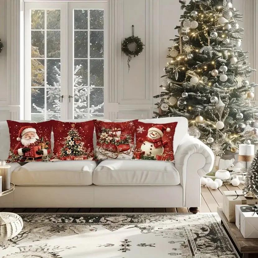 Cotton Throw Pillow Covers, Zipper Closure, 45.72x45.72 cm, Retro Christmas Designs by House Of Avana
