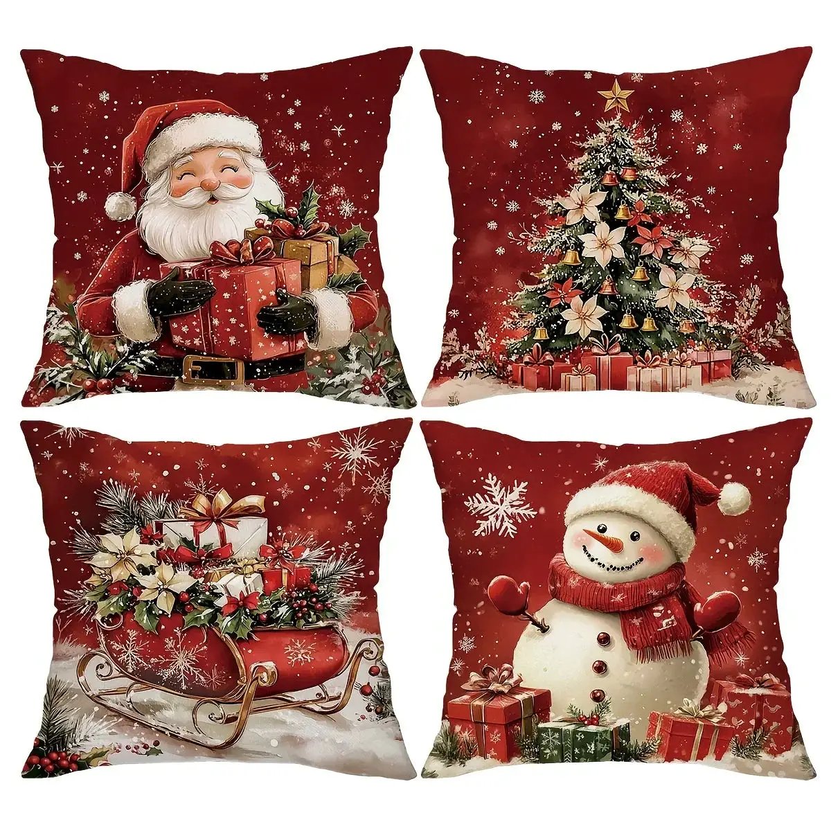 Cotton Throw Pillow Covers, Zipper Closure, 45.72x45.72 cm, Retro Christmas Designs by House Of Avana