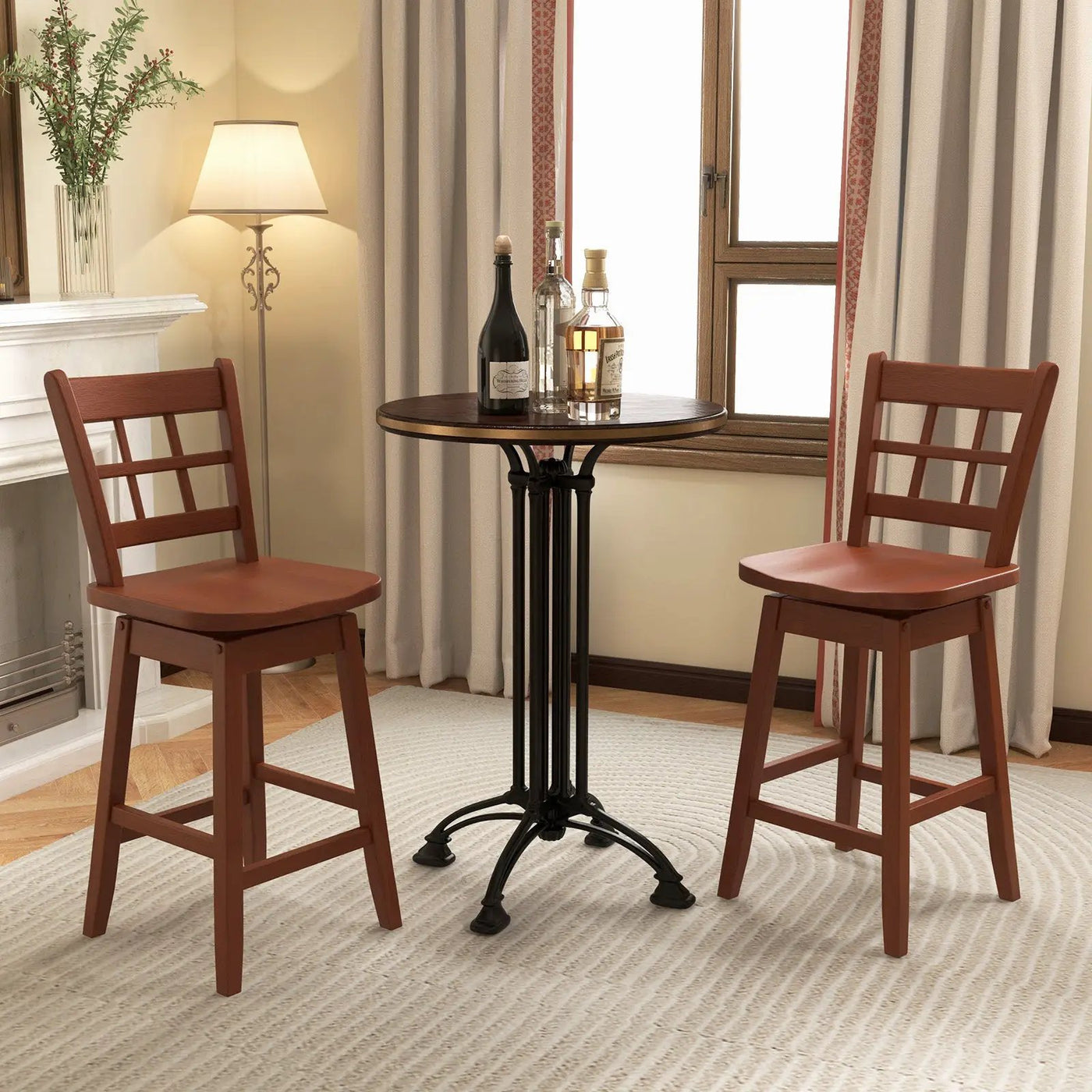 Counter Height Barstools Set of 2 with 6-Grid Hollow Back and Seat by DirectDeals