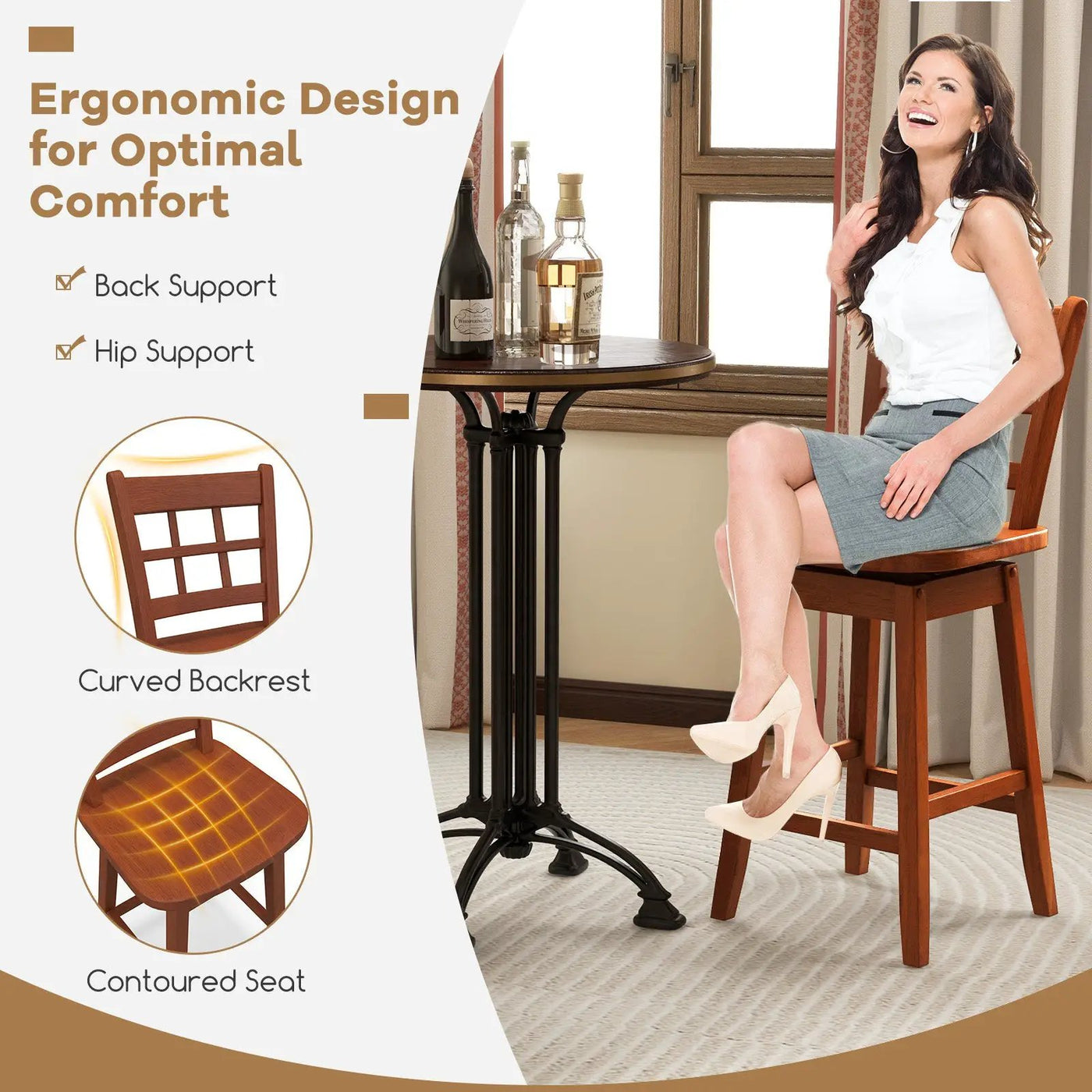 Counter Height Barstools Set of 2 with 6-Grid Hollow Back and Seat by DirectDeals
