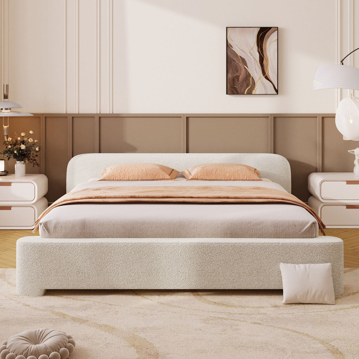 Cozy Bouce Upholstered Bed with Boucle Fabric - White, photo 2 of 4