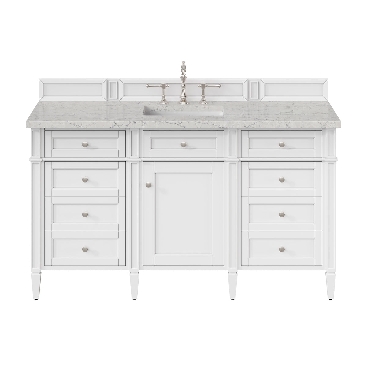 James Martin Brittany 60" Single Bathroom Vanity, Bright White with Eternal Jasmine Pearl countertop